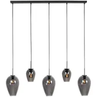 Steinhauer 5-flammige Pendelleuchte HaloSwap schwarz mit Rauchglas