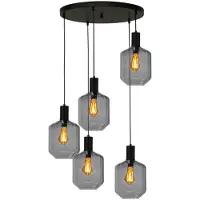 Masterlight Pendelleuchte Porto 5-flammig Glas Schwarz-Transparent Ø60cm