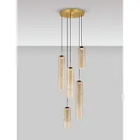 Nova Luce LED Pendelleuchte Sano dimmbar 15W warmweiss 3000K Cognac Gold Glas Metall Ø34cm 9009170