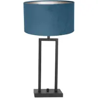 Steinhauer Tischleuchte Stang 1-flammig Matt Schwarz mit blauen Stoffschirm 17x17cm