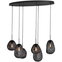 Masterlight Lava Pendelleuchte 6-flammig oval-Glas Rauchgrau-3x Glas groß / 3x Glas klein