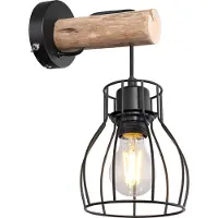 Globo Wandlampe Mina schwarz mit Holz