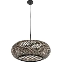 Steinhauer Pendelleuchte Maze 1-flammig Mattschwarz / holzfarbener Schirm 40x40cm