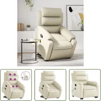 The Living Store Massagesessel mit Aufstehhilfe Creme Kunstleder