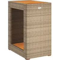 vidaXL Garten-Beistelltisch mit Holzplatte Beige Poly Rattan