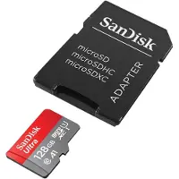 SanDisk Ultra microSD, 128 GB, MicroSDXC, Klasse 10, UHS-I, 120 MB/s, Grau, Rot