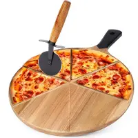 24.Se Rundes Pizzabrett aus Holz mit Messer 30 cm 2 Stück.