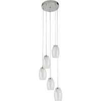 Searchlight LED Hängeleuchte, 5-Flammig, Glas klar, Stahl chrom, H 150 cm