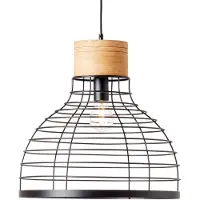 Brilliant moderne Pendelleuchte AVIA | Hängeleuchte mit schwarzem Schirm mit nachhaltigem Holzdetail Ø 47 cm| 1x E27 Fassung max. 52 W | Metall/Holz