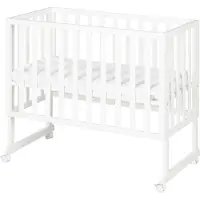 Roba Stuben- und Beistellbett safe asleep 3 in 1 - 45 x 90 cm - Höhenverstellbar - Komplettes Anstellbett mit Matratze + Canvas Barriere - Bett Set für Babys - Holz weiß