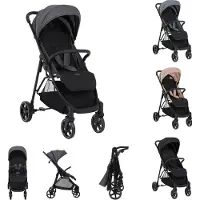 Kikkaboo Kinderwagen, Buggy Alexa 22 kg faltbar, Rückenlehne verstellbar, Gurt dunkelgrau