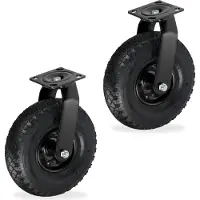 Relaxdays Lenkrolle 2er Set, luftbereift, 3.00-4, Schwerlast-Transportrolle, Platte zum Anschrauben, bis 120 kg, schwarz