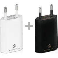 Wicked Chili 2X Pro Series Netzteil USB Adapter kompatibel mit Apple iPhone, Samsung Handy Netzstecker, Ladegerät Charger (1A, 5V) schwarz / weiss