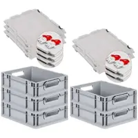 Proregal SuperSparSet 5x Eurobox NextGen Grip mit Scharnierdeckel und Roten Schiebeschnappverschlüssen HxBxT 12 x 30 x 40 cm 11 Liter Griffe