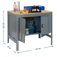 Proregal Werkbank BUFFALO mit Schrank | HxBxT 84x120x76cm | Traglast 600kg | Grau