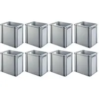 Proregal 4x Eurobehälter mit offenem Griff | HxBxT 40x30x40cm | 37 Liter | Grau | Eurobox, Transportbox, Transportbehälter, Stapelbehälter