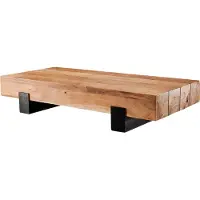 Wohnling Couchtisch 130x59x25cm Akazie Massivholz / Metall Sofatisch Wohnzimmertisch Modern Stubentisch Braun / Schwarz Designer Kaffeetisch Massiv