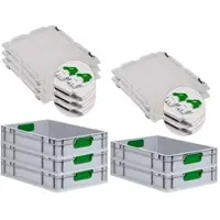 Proregal 5x Eurobox NextGen Color mit Scharnierdeckel & Verschlüssen | HxBxT 12x40x60cm | 23 Liter | Griffe grün geschlossen | Glatter Boden