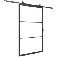 Inova Loft Glasschiebetür 88 x 203,5 cm, Klarglas, schwarzer Stahlrahmen, Komplettset mit offener Laufschiene und beidseitigem Softclose