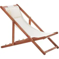 Beliani Liegestuhl Dunkelbraun und Cremeweiß Akazienholz mit 2 Ersatzstoffbezügen zur Auswahl Zusammenklappbar Modern Balkon Garten Outdoor Ausstattung