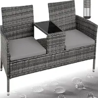 TecTake Rattan Gartensitzbank Narbonne 2-Sitzer, 133 x 63 x 84 cm 6 cm Sitzpolster