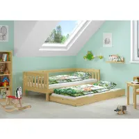 Erst-Holz Gemütliches Kinderbett mit dreiseitiger Sicherung 90x200 cm Kiefer V-60.29-09Rollrost. Matratze und Gästebettkasten inkl.