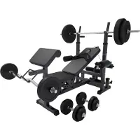 Gorilla Sports Kraftstation - inkl. Hantelset 100kg, mit Hantelablage, Latzug, Butterfly und Beincurl, Verstellbar, Schwarz - Multifunktion Hantelbank, Trainingsbank, Fitnessstation