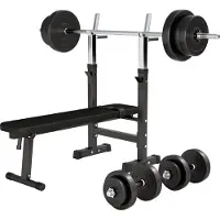 Gorilla Sports Hantelbank - inkl. Hantelset 70 kg, Ablage und Dip-Station, Verstellbare Höhe und Neigungswinkel, Klappbar, bis 200 kg - Trainingsbank mit Langhantelset, Flachbank, Schrägbank