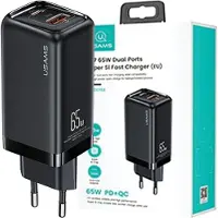 Usams Ład. Siec. 1Xusb-C+1Xusb T47 65W (Nur Kopf) Pd Schnellladung Super Si Czarny/Schwarz Cc153Tc01 (Us-Cc153)