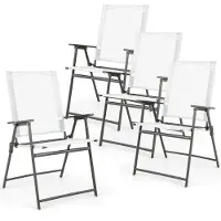 Costway 4er Set Gartenstühle, Hochlehner Klappstühle mit Armlehnen, Balkonstühle, Terrassenstühle bis 150 kg belastbar 58x57,5x95,5cm Weiß