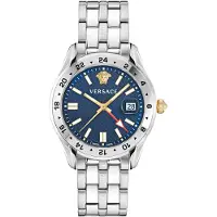 Versace VE7C00523 Greca Time GMT blau silber Edelstahl Herren Uhr NEU