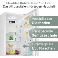 Bomann Kühlschrank mit Gefrierfach | | 180cm | Kühl Gefrierkombination leise | Türanschlag wechselbar | 269L | KG 184.1 weiß