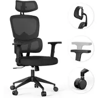 Sense7 VENO Ergonomischer Bürostuhl - Schreibtischstuhl Schwarz Geteilte Rückenlehne Kopfstütze Netzrücken Gummirollen Homeoffice Chefsessel 120 kg