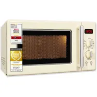 Exquisit Retro-Mikrowelle 700 Watt, 25,5 cm Drehteller, 1000 Watt Grill, 20L, 5 Leistungsstufen, Auftaufunktion, 2 Drehregler, RMW720-3GDIG weiss