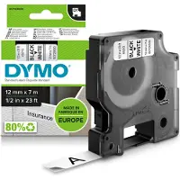 Dymo Original D1-Etikettenband | 12 mm x 7 m |schwarz auf weiß | selbstklebendes Schriftband |Polyster | für LabelManager-Beschriftungsgerät