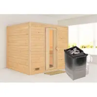 Karibu Sauna Innensauna Sonara Fronteinstieg Ofen 9 kW integr. Strg 231x195x200 cm ohne Dachkranz mit Energiespartür