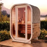 FinnTherm Fasssauna Ellipso S 135x113cm mit Glasfront inkl. Dacheindeckung
