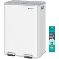 Songmics Mülleimer Küche, 2 x 30 Liter, 2 Fächer, Abfalleimer, Tretmülleimer, Softclose-Deckel, Stahl, mattweiß