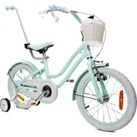 Sun baby Heart Bike Kinderfahrrad für Mädchen 16 Zoll, ab 4 Jahre, mit Stützrädern, abnehmbarer Schubstange, Korb, Klingel, Rücktrittbremse & V-Brake