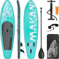 ECD-Germany Aufblasbares Stand Up Paddle Board Makani, 320x80x15 cm, Türkis, PVC, bis 120 kg, Pumpe Tragetasche Zubehör