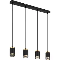 Globo Lighting Hängeleuchte Metall schwarz matt, Aluminium schwarz matt, Aluminium goldfarben, Kabel PVC schwarz, Höhe kürzbar, LxBxH: 600x60x1200mm, exkl. 4x GU10 25W 230V