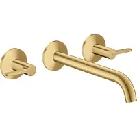Hansgrohe AXOR One 3-Loch Waschtischarmatur Unterputz für Wandmontage mit Auslauf 220 mm und Hebelgriffen, Brushed Gold Optic