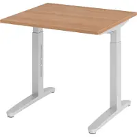 Bümö Schreibtisch Serie-XB - Gestell: Silber, Größe: 80 x 80 cm, Nachbildung: Nussbaum