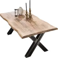SIT Möbel Esstisch Baumkante 200 cm | Tischplatte 56 mm Mango natur | X-Gestell Metall used look | B 200 x T 100 x H 76 cm | 15222-41 | Serie TABLES & CO
