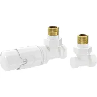 LuxeBath Thermostatventil + Rücklaufverschraubung Weiß, Heizkörperventil Komplett-Set, Thermostatkopf 1/2" Eckform, Heizungsventil