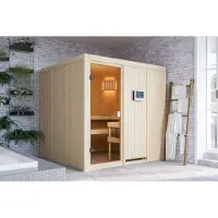 Karibu Sauna Innensauna Oulu Fronteinstieg Ofen 9 KW externe Strg easy 196x196x198 cm ohne Dachkranz