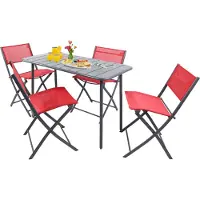 VCM 5-teilig Balkonmöbel Set, Gartentisch 110x55 cm mit 4 Klappstühlen, Metall & Textilene, wetterbeständig, platzsparend für Balkon & Terrasse, Sumila