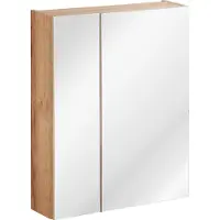 Comad Badezimmerschrank Mit Spiegel 60 Cm, 2 Türen, Eiche Gold, Hängend