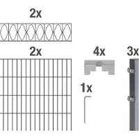 Alberts Doppelstabmattenzaun Eleganz, Höhe 140 cm, Länge 4 m, 2 m Matte, anthrazit, zum Einbetonieren