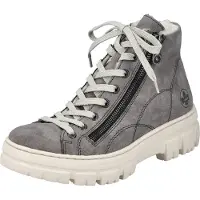 Rieker Damen Schnürboot Ziernähte Stiefelette Reißverschluss Warmfutter Z7410, Größe:40 EU, Farbe:Grau